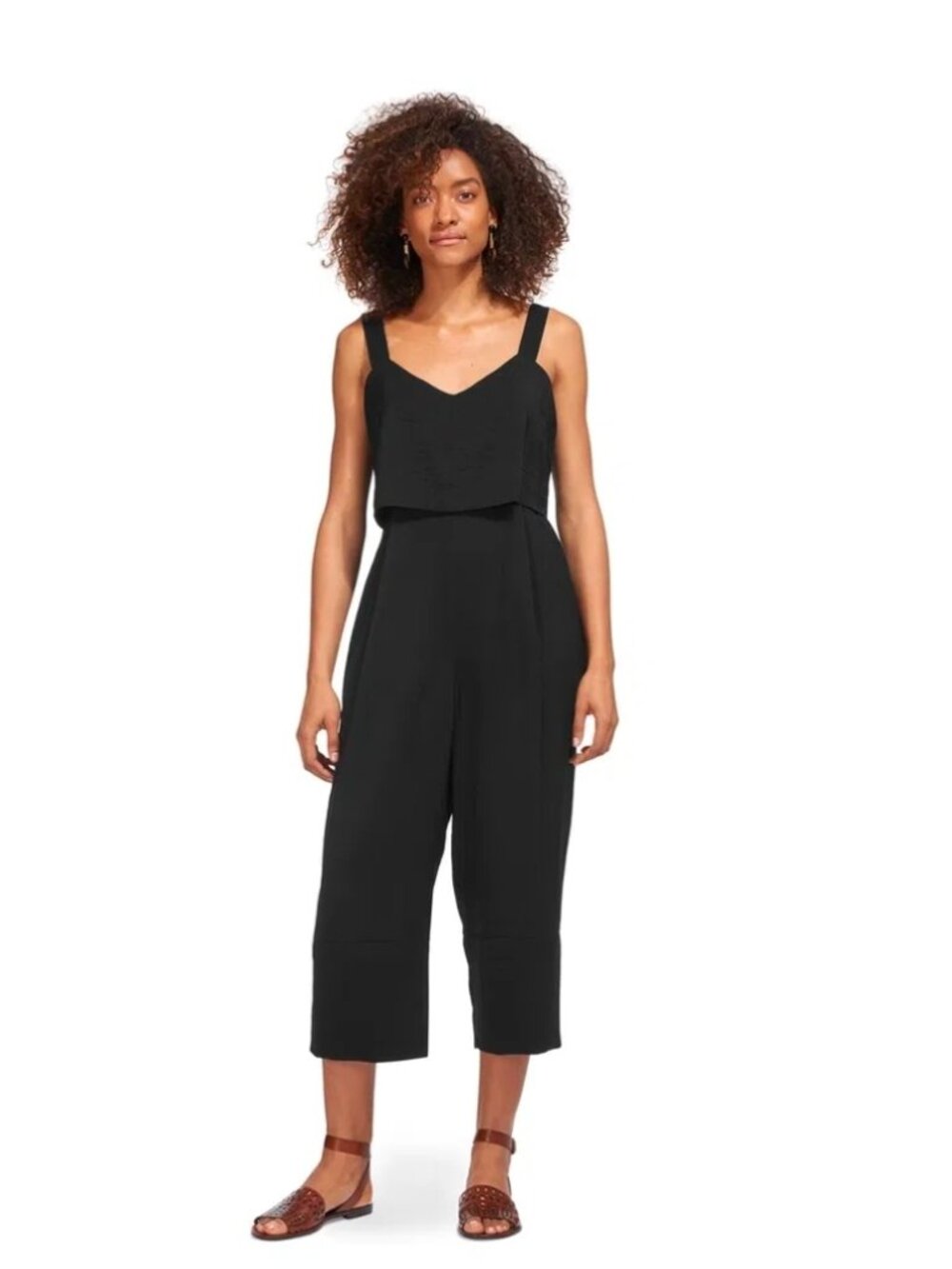 Whistles Lucy Strappy Tiered Black Wide Leg Crop Jumpsuit Size 8 NWOT